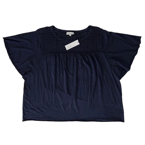 Michael Stars Crissy Fabric Mix Crew Neck Supima Cotton Slub Tee Relaxed Navy 2X - Picture 4 of 6